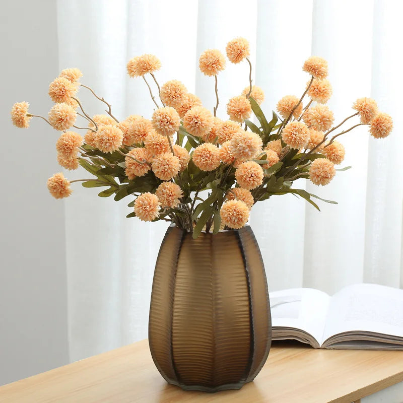Caprin artificial dandelion 52cm with 5 yellow heads in bronze vase