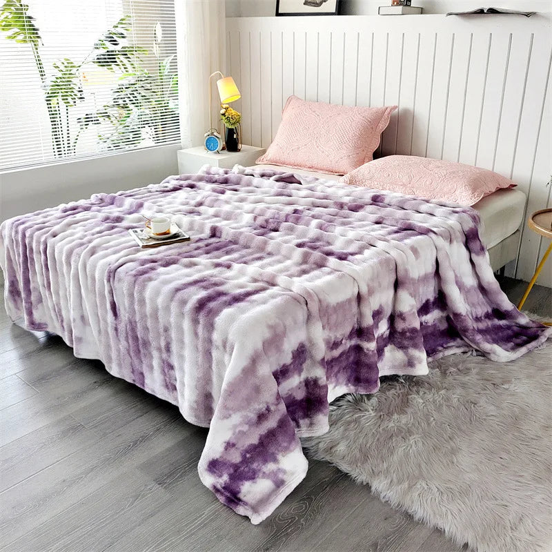 Gloria Premium Faux Rabbit Fur Throw Blanket - Ultra-Soft Tie-Dye Plush for Sofa & Bed