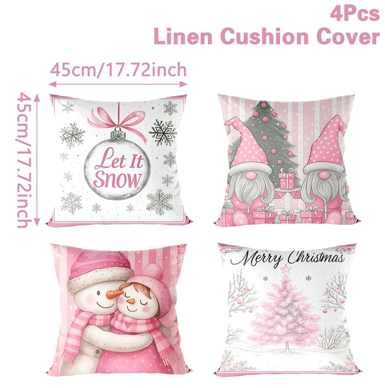Zenara 4Pcs Christmas Linen Cushion Covers - Holiday Pillowcases