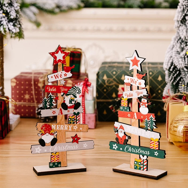 Ratanna Wooden Christmas Tree Desktop Ornament - Santa Claus Holiday Sign