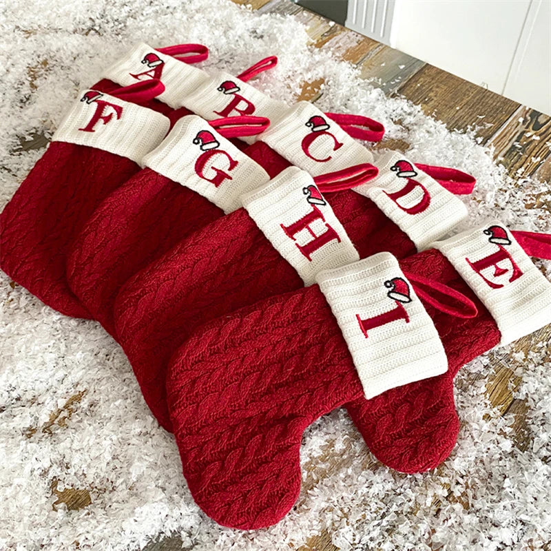 Berry Christmas Alphabet Knit Stockings - Holiday Tree Ornament Decoration