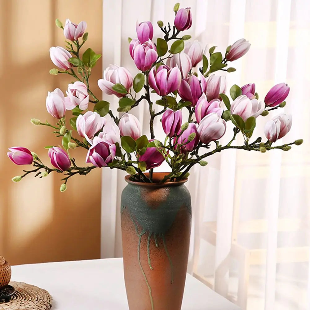 Bobo silk magnolia bouquet with pink and white blooms - artificial flower arrangement