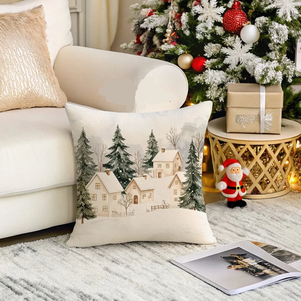 Daora Christmas Village Pillowcase - Festive Sofa Cushion Cover