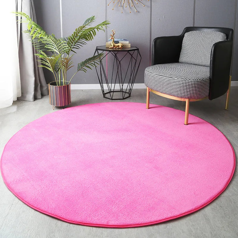 Hexie Round Coral Velvet Carpet - Thickened Soft Bedroom Rug