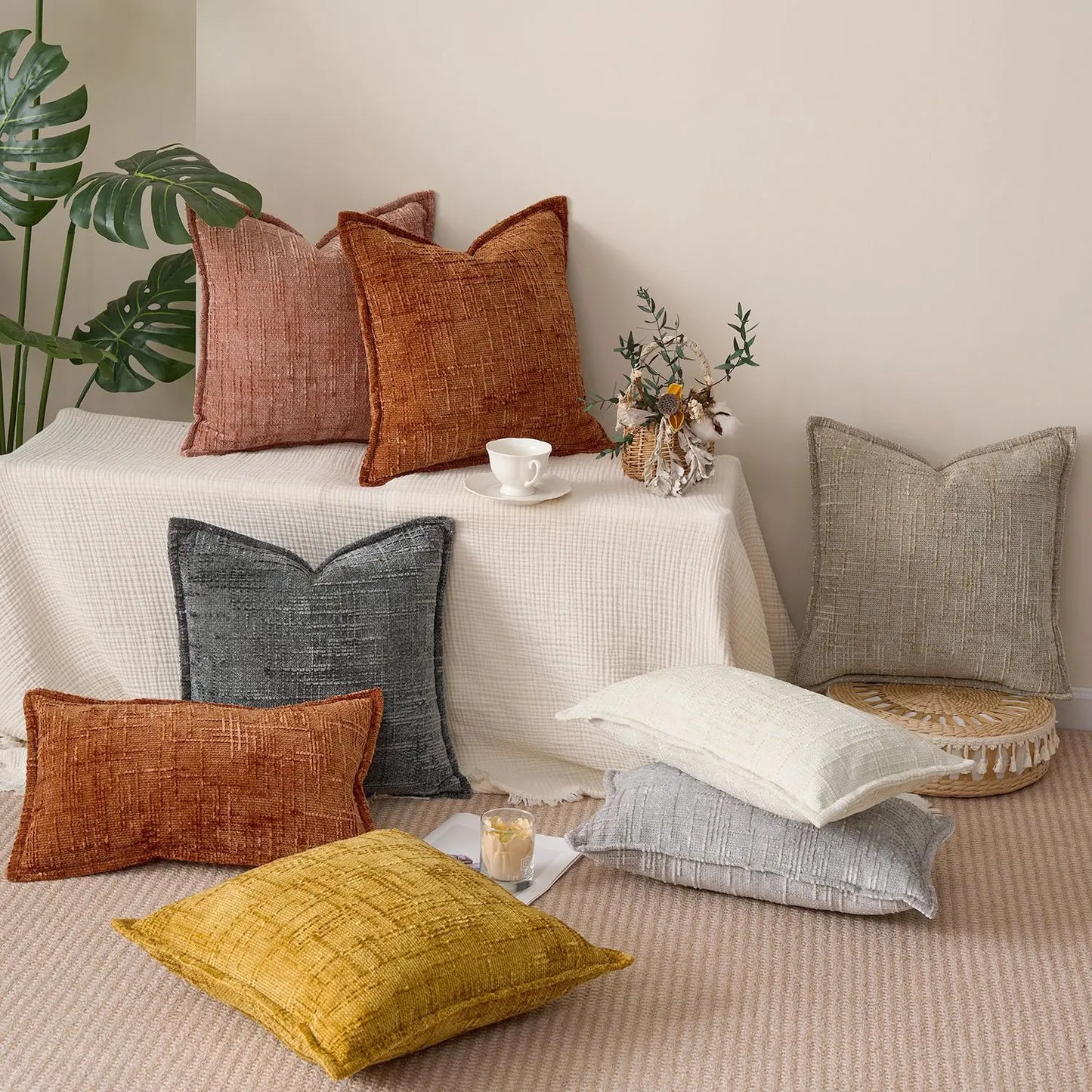 Masy Chenille Cushion Cover - Bamboo Yarn Textured Throw Pillow Case