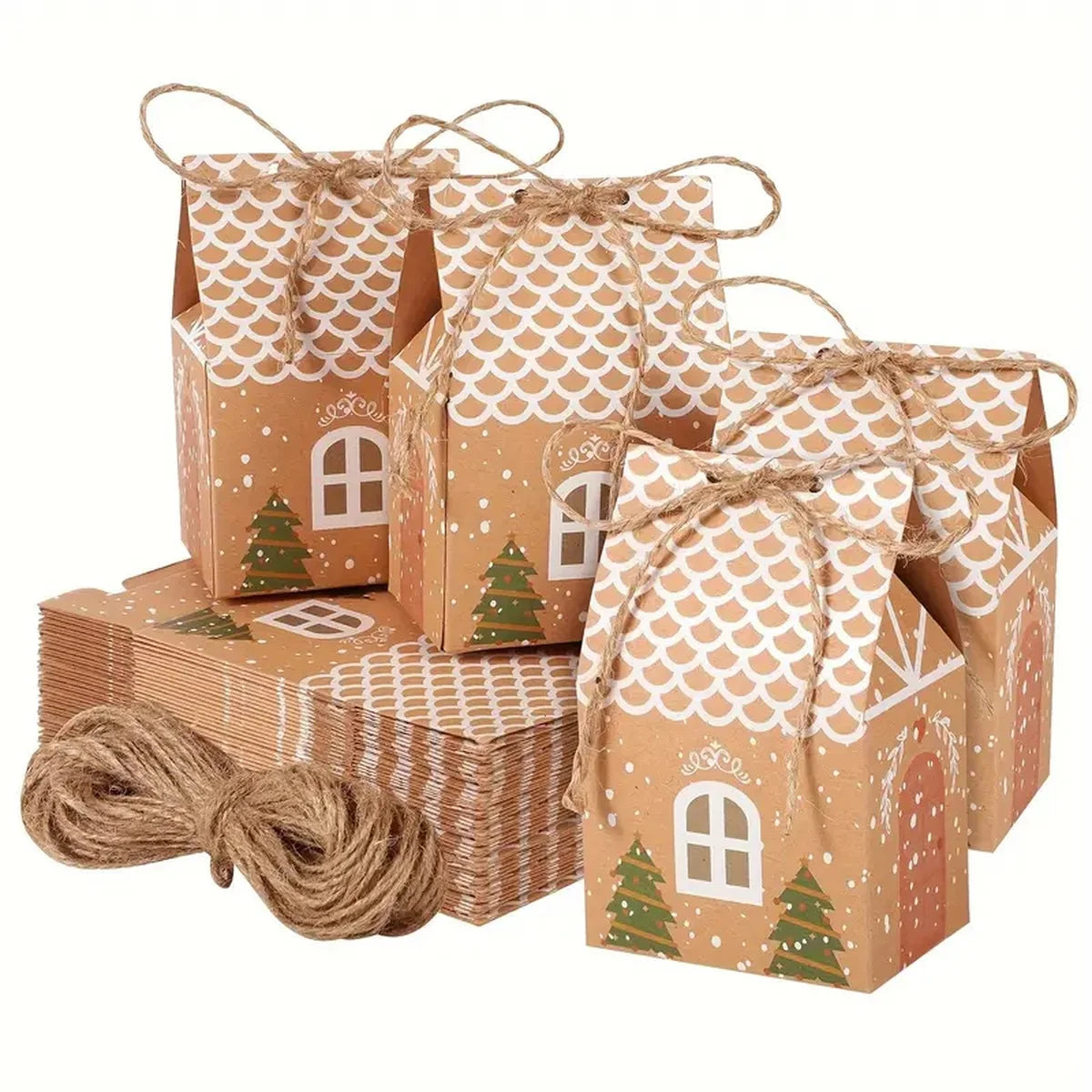 Mason Christmas Gingerbread House Gift Boxes - 12/48pcs Kraft Paper