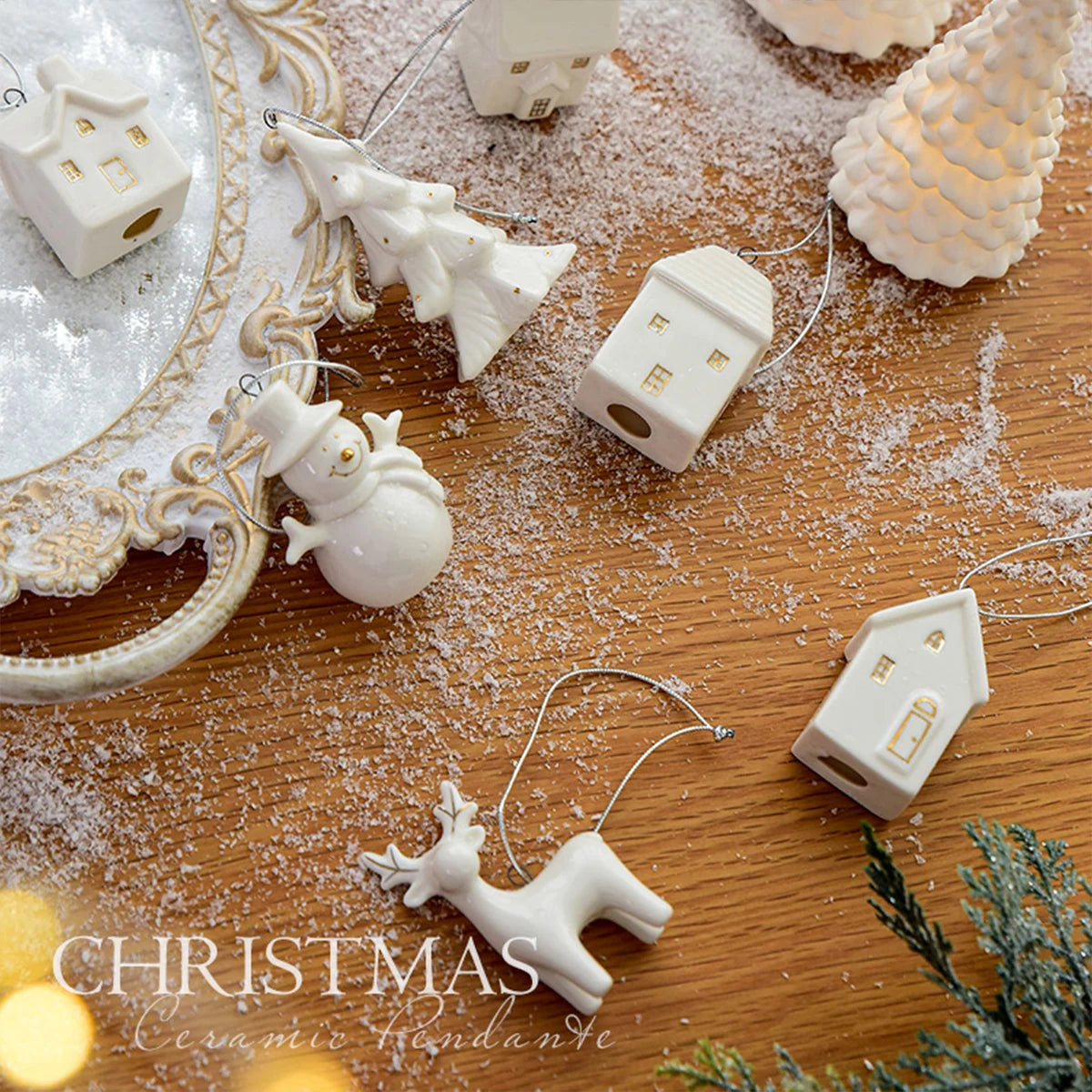 Pearly Christmas Hollow Ceramic Elk Pendant - Premium Holiday Tree Decoration