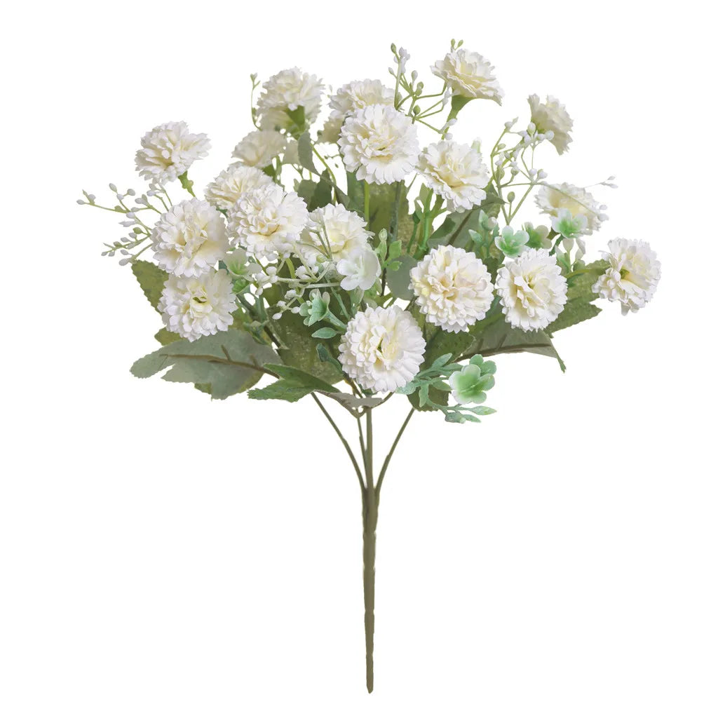White carnation bouquet - 20 heads silk flowers for home and office decor