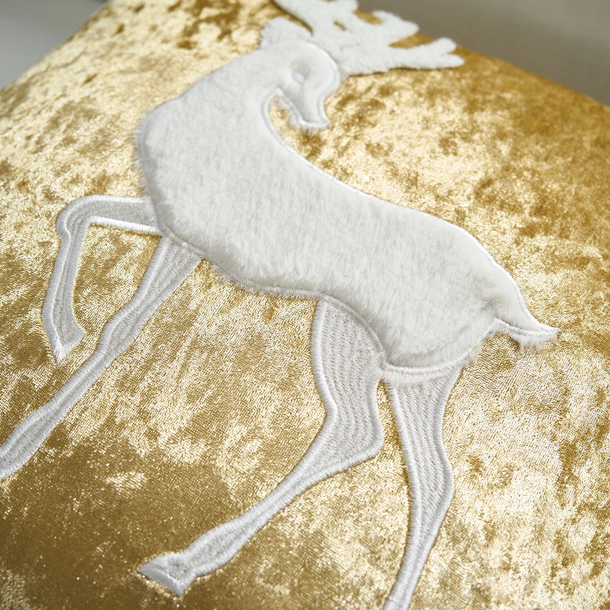 Pintara Christmas Pillow Cover 18x18 - Gold Velvet with Embroidered Designs