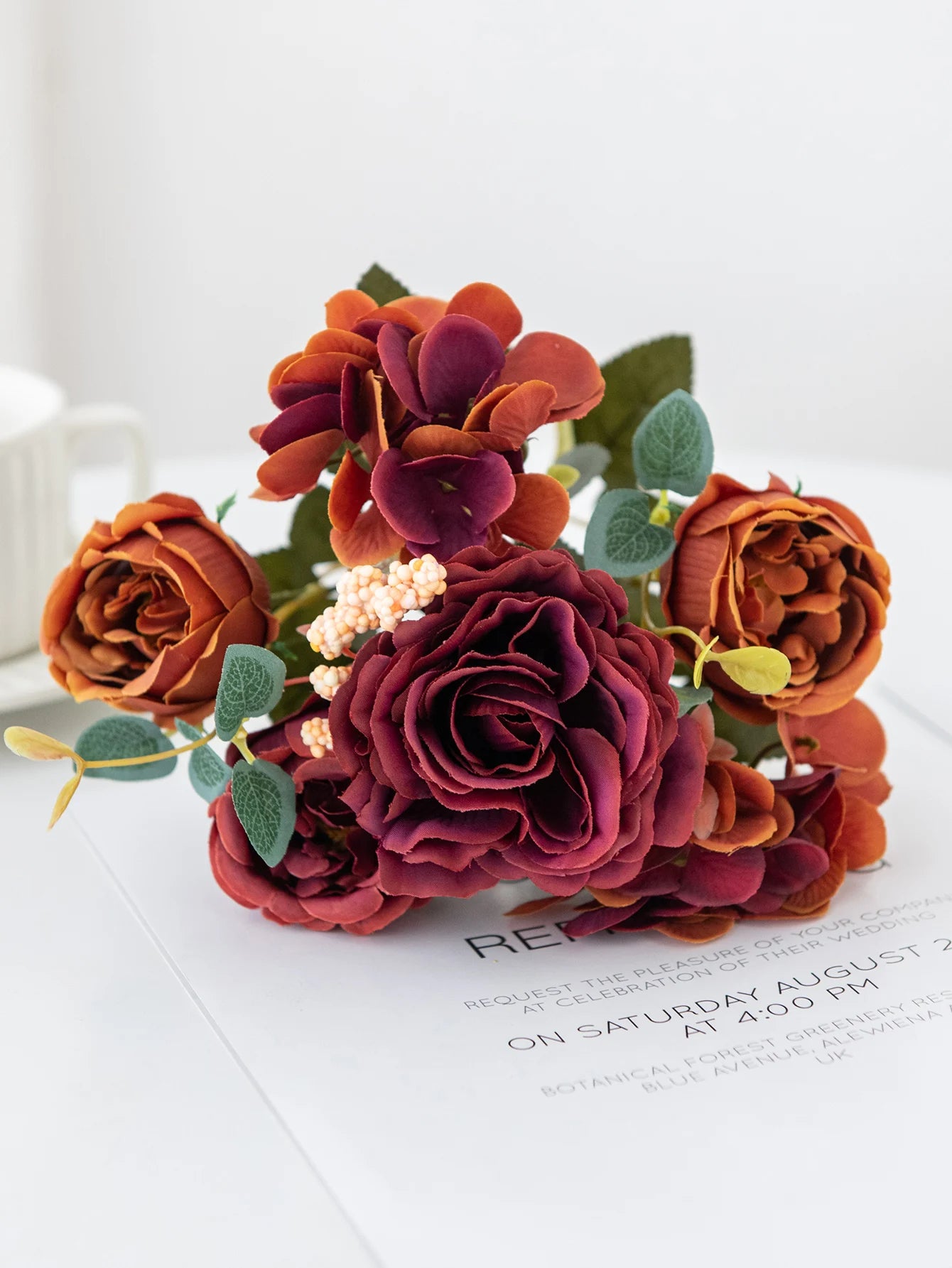 Red burgundy silk rose arrangement