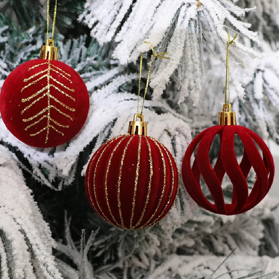 Atria Christmas Ornaments 6cm Velvet Flocked Balls - 6/12 Pack Set
