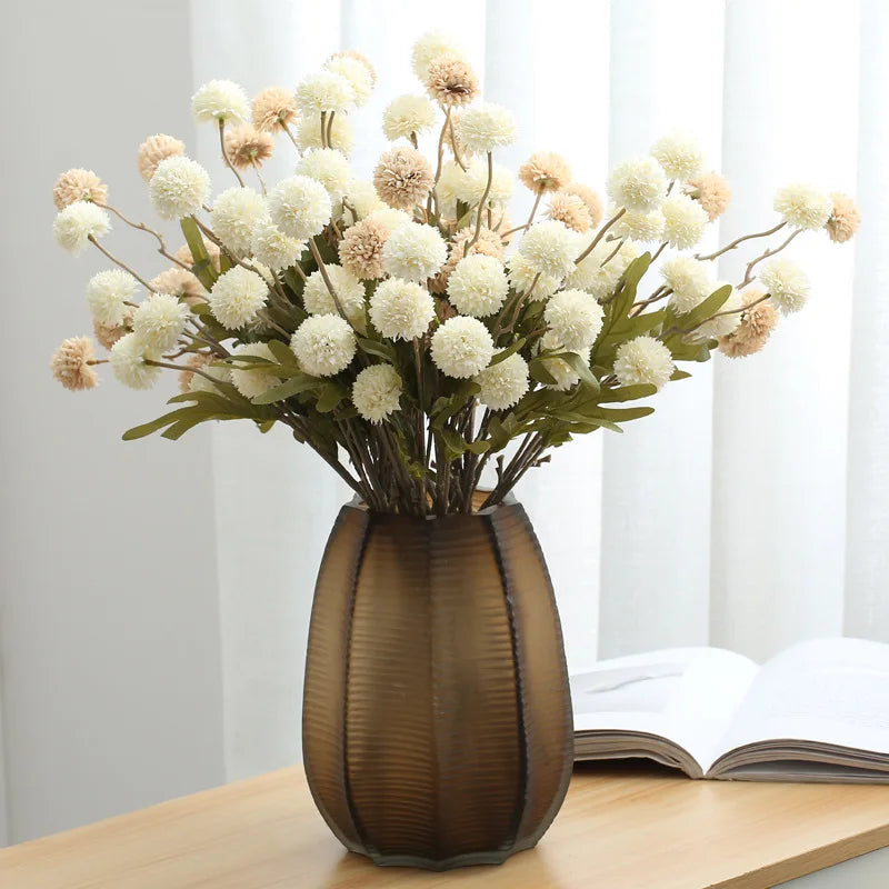 Caprin artificial dandelion 52cm with 5 white and pink heads in bronze vase