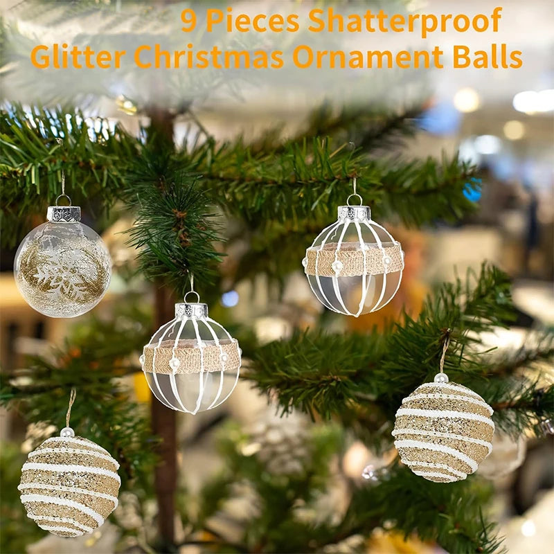 Crystal Gold Christmas Ball Ornaments Set - 9pcs Shatterproof 6cm