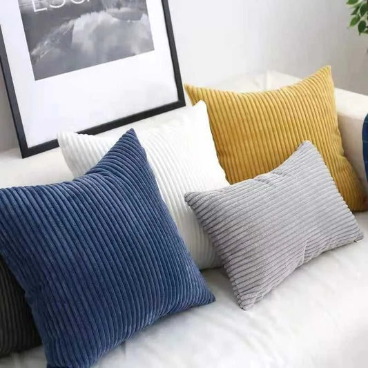 Adiva Striped Corduroy Cushion Cover - 45/50/60cm Sofa Pillow Case 14:771#Rattan;5:201336412#30X50CM Cushion Covers