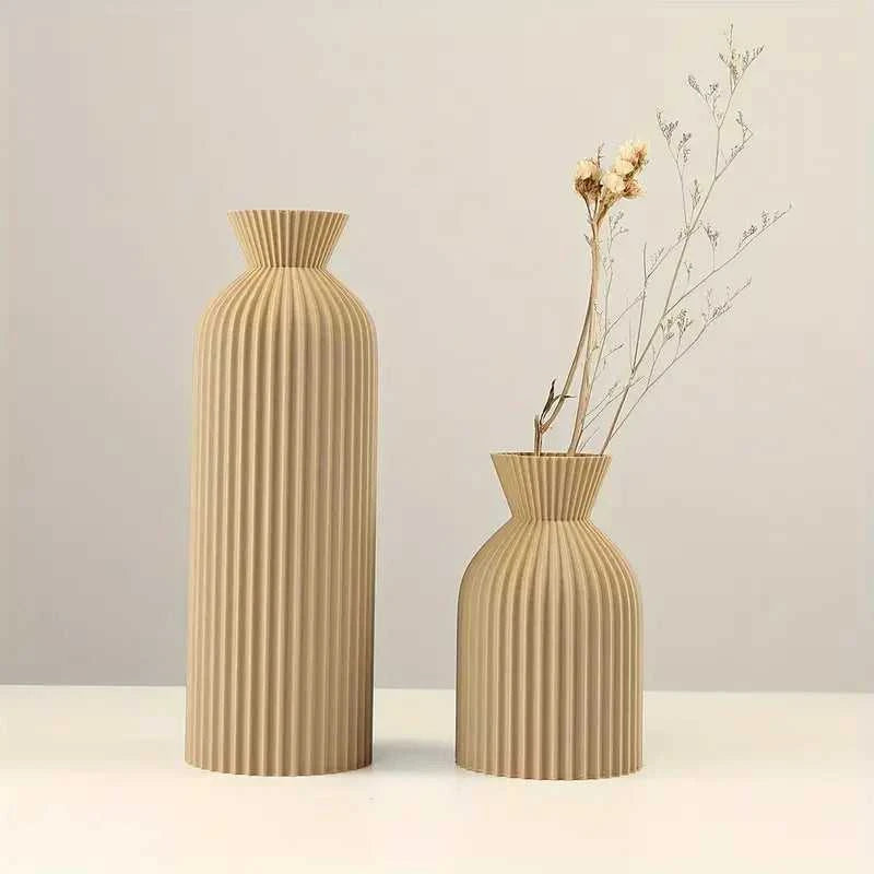 Adya Plastic Vase - Boho Decorative Centerpiece for Home Decor 14:365458#Khaki-S vase