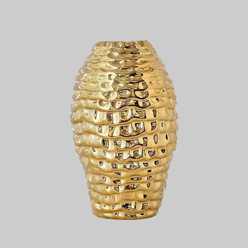 Ana Gold Wrinkle Ceramic Vase - Porcelain Flower Pot Desk Decor 14:29#S vase