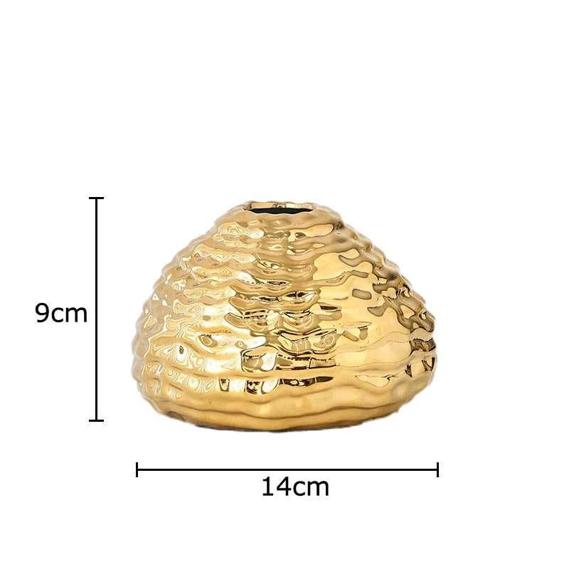 Ana Gold Wrinkle Ceramic Vase - Porcelain Flower Pot Desk Decor 14:29#S vase