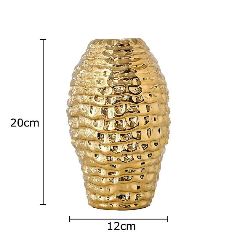Ana Gold Wrinkle Ceramic Vase - Porcelain Flower Pot Desk Decor 14:29#S vase