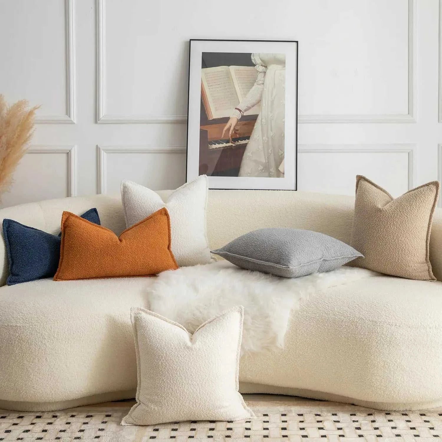 Axis Boucle Cushion Cover - Textured Throw Pillow Case with Edge Detail 14:193#Color 01;5:202139812#1pc 45X45cm Cushion Covers