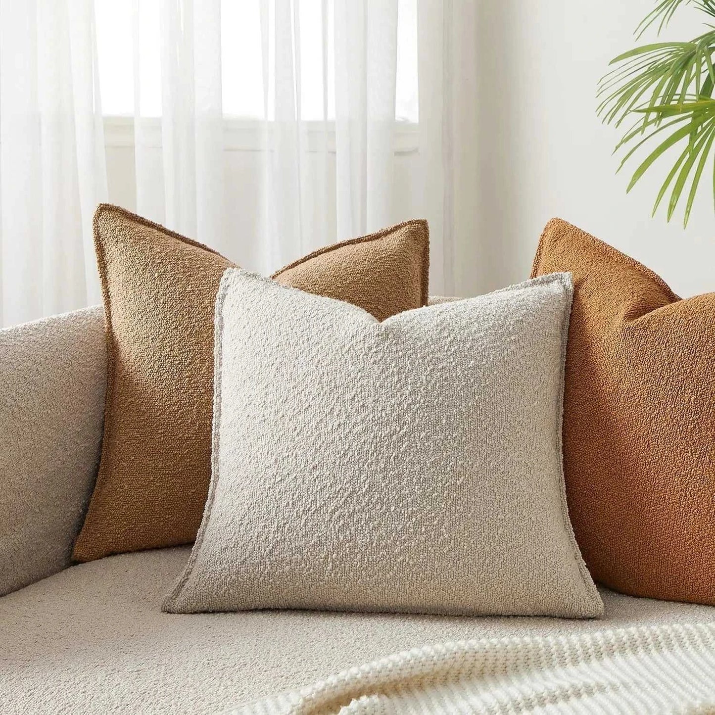 Axis Boucle Cushion Cover - Textured Throw Pillow Case with Edge Detail 14:193#Color 01;5:202139812#1pc 45X45cm Cushion Covers