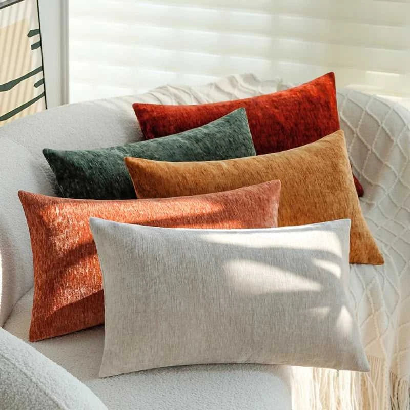 Bliss Chenille Pillow Cover 30x50cm - Soft Decorative Cushion Case for Sofa & Bedroom 14:29#Wine Red;5:202949817#30x50cm Cushion Covers