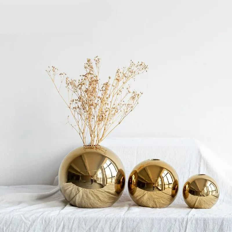 Caleb Gold Ball Ceramic Porcelain Vase - Modern Home Decor & Flower Pot 14:29#small vase