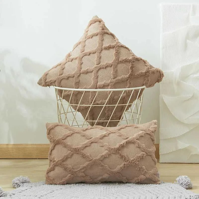 Camari Textured Rattan Throw Pillow Cover - Plush Solid Color Decorative Cushion Case 14:496#brown;5:202949817 Cushion Covers