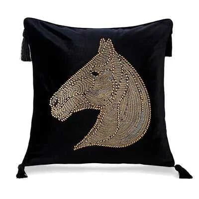 Nordic Europe luxury Cushion cover hot drilling horse cushion pillow cover With tassel velvet home car living room sofa Decor 14:365458#Design 7 rose;5:201298984#45 X 45CM Cushion Covers