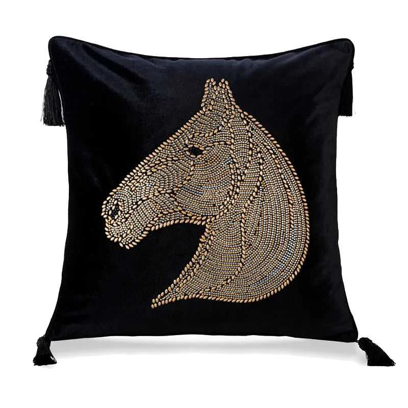 Nordic Europe luxury Cushion cover hot drilling horse cushion pillow cover With tassel velvet home car living room sofa Decor 14:365458#Design 7 rose;5:201298984#45 X 45CM Cushion Covers