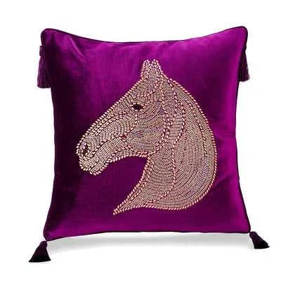 Nordic Europe luxury Cushion cover hot drilling horse cushion pillow cover With tassel velvet home car living room sofa Decor 14:365458#Design 7 rose;5:201298984#45 X 45CM Cushion Covers