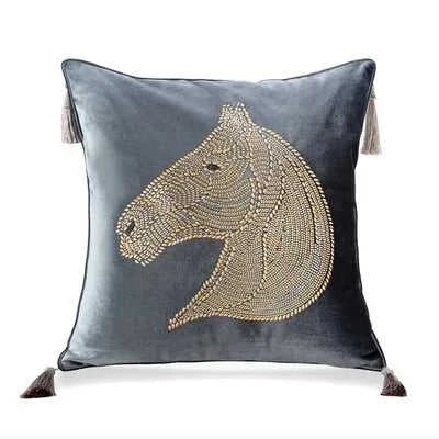 Nordic Europe luxury Cushion cover hot drilling horse cushion pillow cover With tassel velvet home car living room sofa Decor 14:365458#Design 7 rose;5:201298984#45 X 45CM Cushion Covers