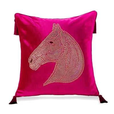 Nordic Europe luxury Cushion cover hot drilling horse cushion pillow cover With tassel velvet home car living room sofa Decor 14:365458#Design 7 rose;5:201298984#45 X 45CM Cushion Covers