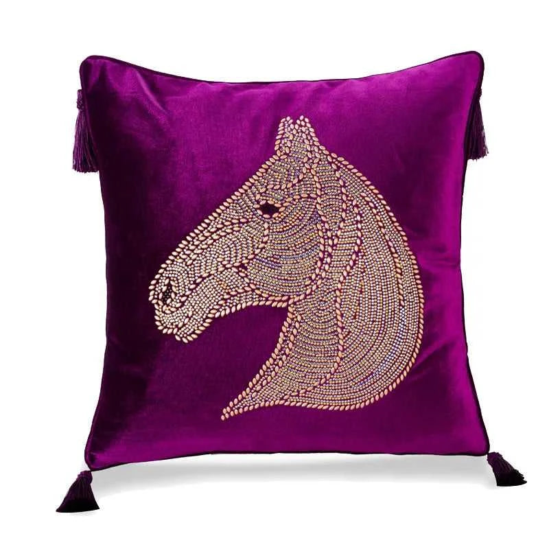 Nordic Europe luxury Cushion cover hot drilling horse cushion pillow cover With tassel velvet home car living room sofa Decor 14:365458#Design 7 rose;5:201298984#45 X 45CM Cushion Covers