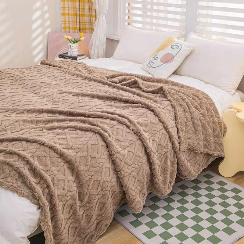 Cora Double-Sided Flannel Velvet Blanket - Diamond Pattern Luxury Throw 14:496#Purple;5:596#39.37inX59.06in Blankets & Throws