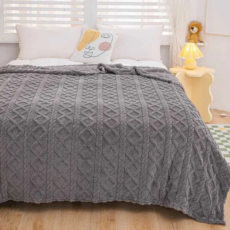 Cora Double-Sided Flannel Velvet Blanket - Diamond Pattern Luxury Throw 14:496#Purple;5:596#39.37inX59.06in Blankets & Throws