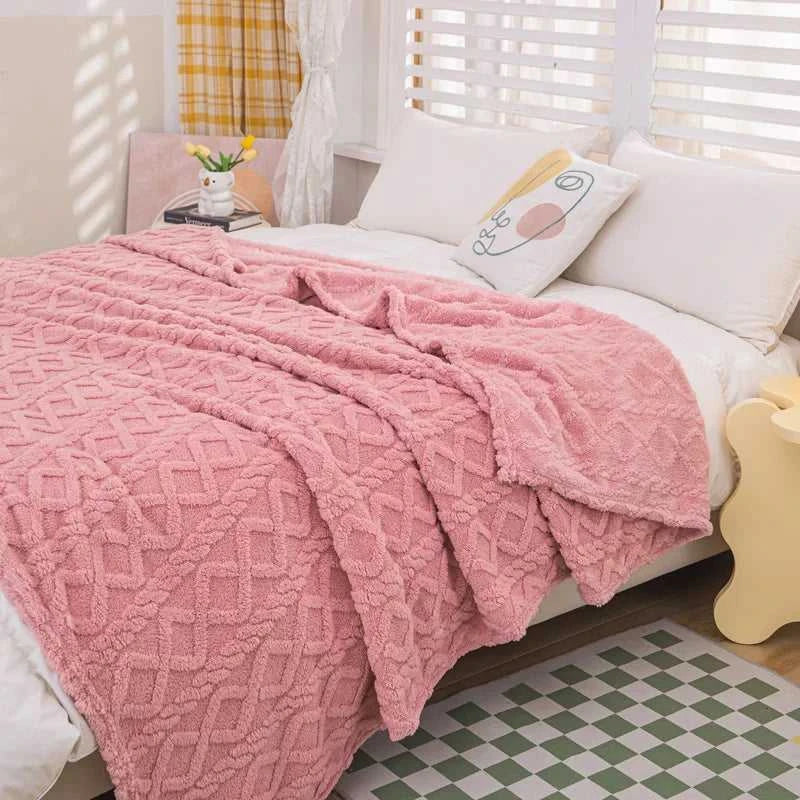 Cora Double-Sided Flannel Velvet Blanket - Diamond Pattern Luxury Throw 14:496#Purple;5:596#39.37inX59.06in Blankets & Throws