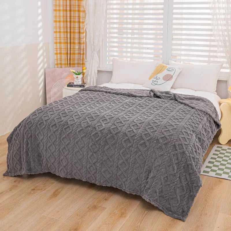 Cora Double-Sided Flannel Velvet Blanket - Diamond Pattern Luxury Throw 14:496#Purple;5:596#39.37inX59.06in Blankets & Throws