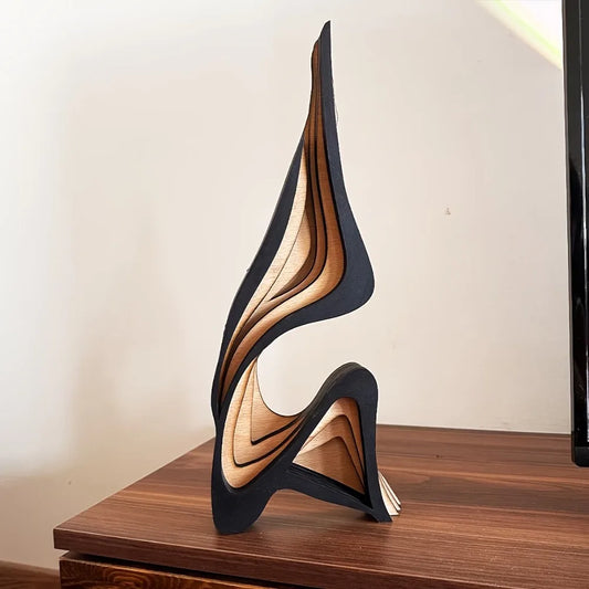 Crista abstract wooden sculpture with streamlined curves - minimalist desktop decor