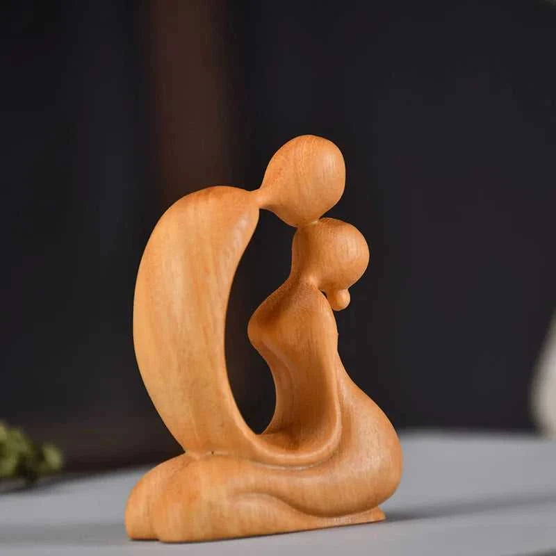 Cuddie Wood Carving Love Kiss Sculpture - Abstract Couple Figurine Gift 14:200006153#1 Decorative Sculpture