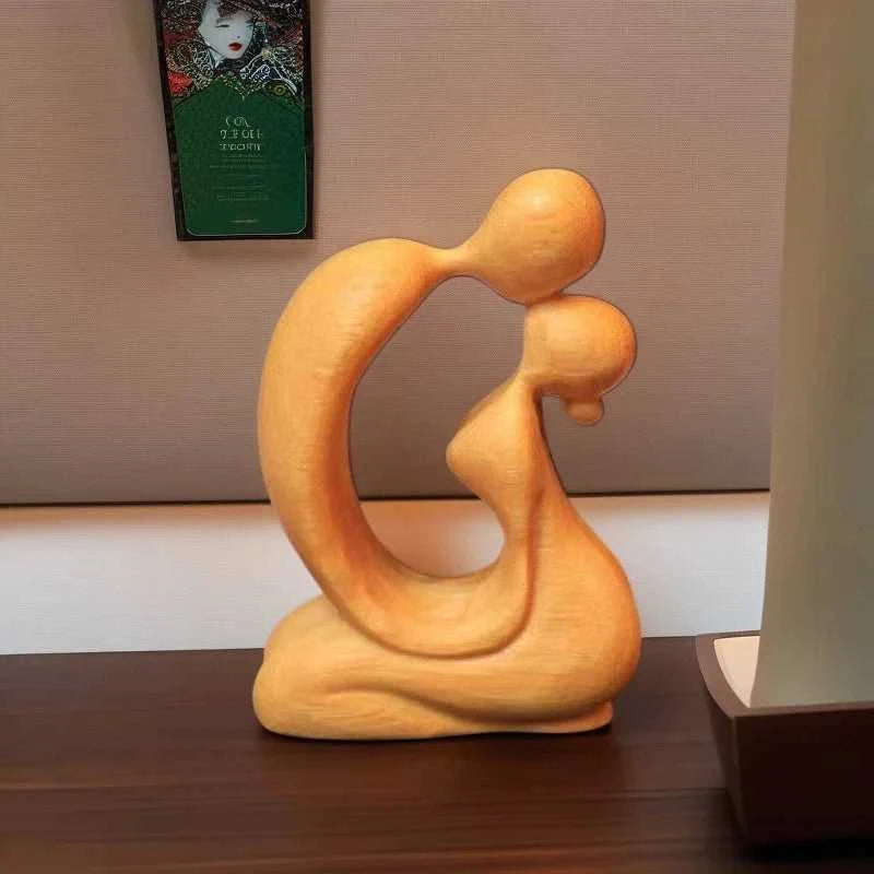 Cuddie Wood Carving Love Kiss Sculpture - Abstract Couple Figurine Gift 14:200006153#1 Decorative Sculpture