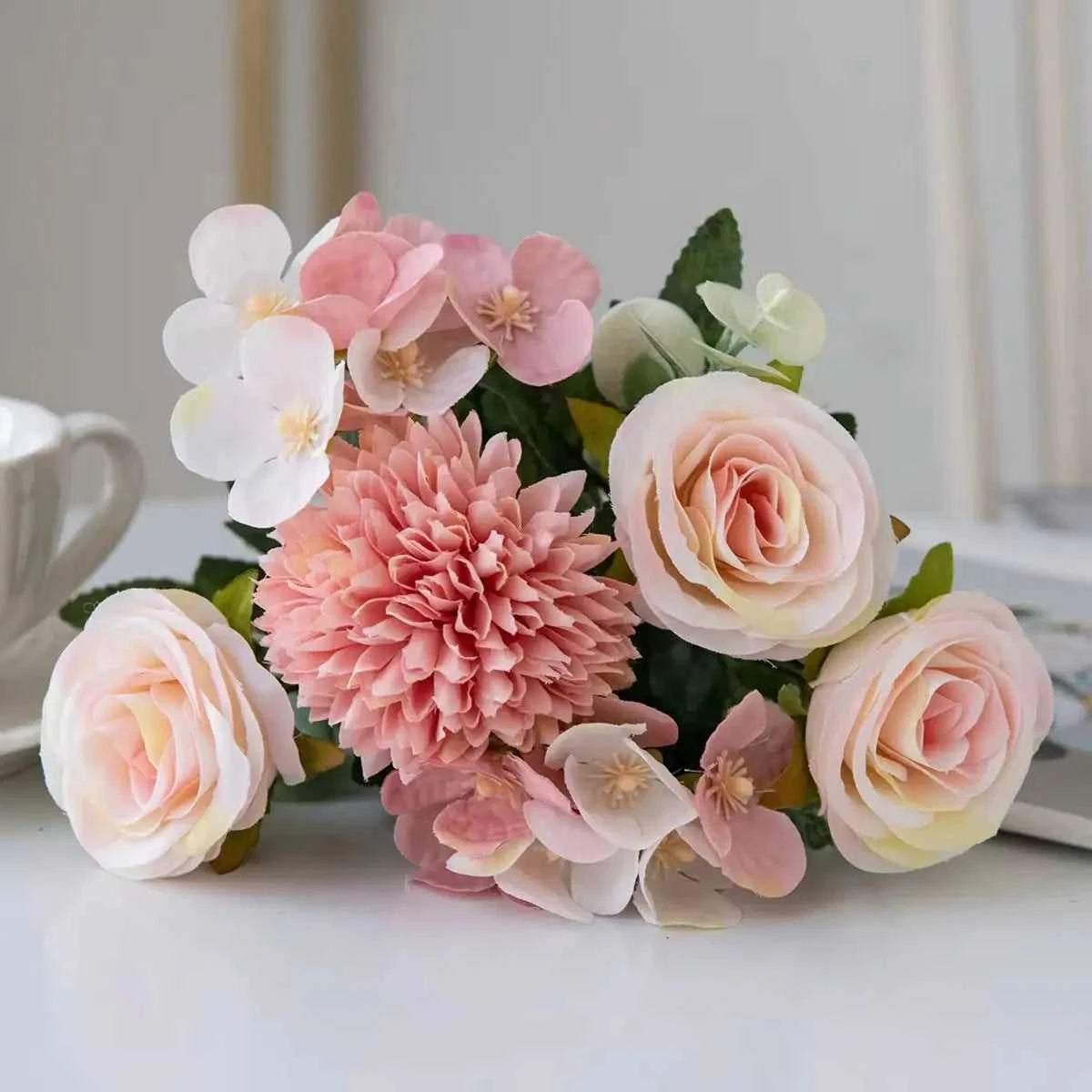 Geno Retro Silk Rose Bouquet - Artificial Hydrangea Peony Wedding Flowers 14:10#Red Artificial Flowers