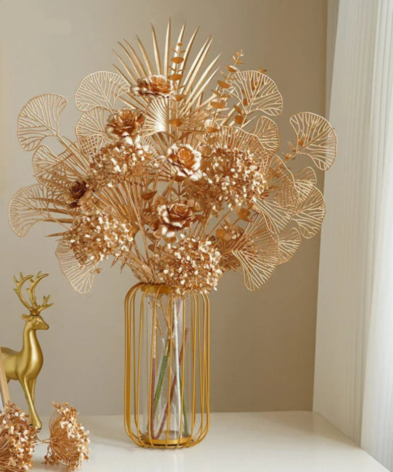 Gilda artificial golden eucalyptus rose bouquet for wedding and Christmas decor