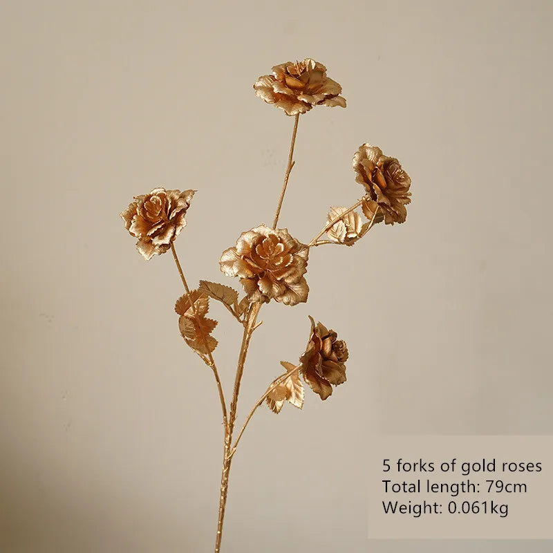 Gilda golden roses decorative display - festive artificial botanical arrangement