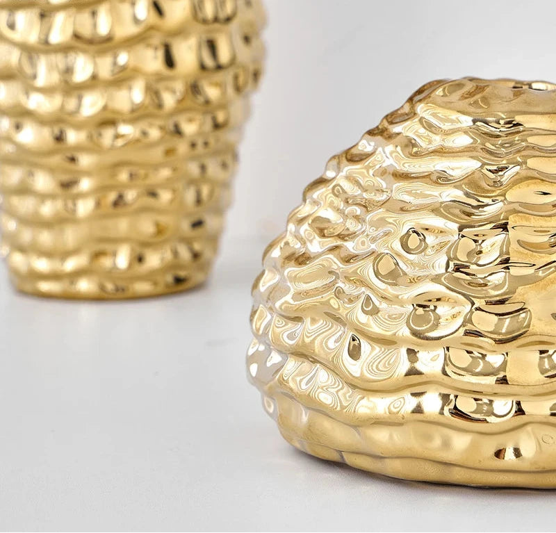 Ana Gold Wrinkle Ceramic Vase - Porcelain Flower Pot Desk Decor 14:29#S vase