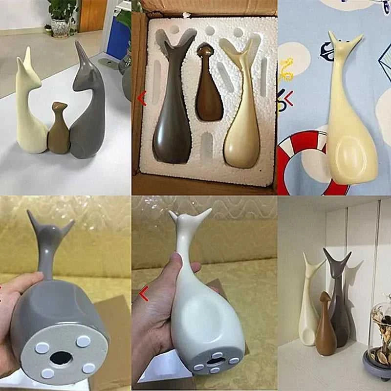 Nordic Ceramic Animals Ornaments Porcelain Ins Style Decorations Home Cabinet Crafts Elephant Cat Deer Rabbit Snail Miniatures 14:350686#Elephants Family sculptures