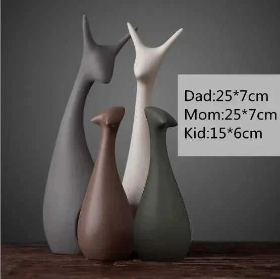 Nordic Ceramic Animals Ornaments Porcelain Ins Style Decorations Home Cabinet Crafts Elephant Cat Deer Rabbit Snail Miniatures 14:350686#Elephants Family sculptures