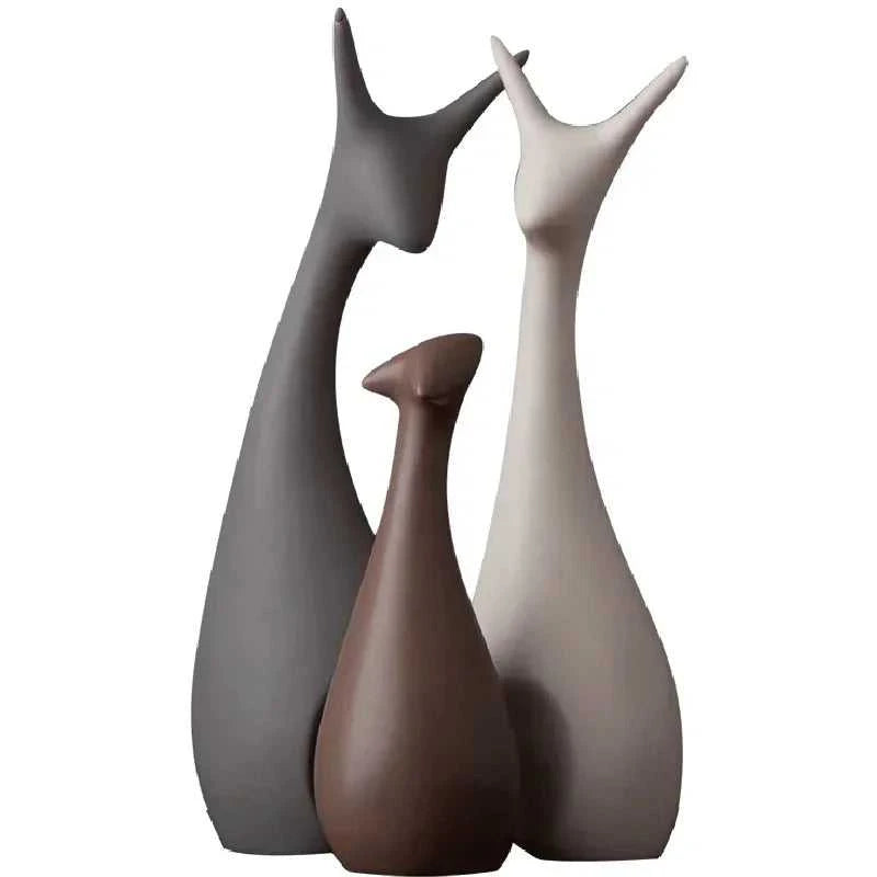 Nordic Ceramic Animals Ornaments Porcelain Ins Style Decorations Home Cabinet Crafts Elephant Cat Deer Rabbit Snail Miniatures 14:350686#Elephants Family sculptures