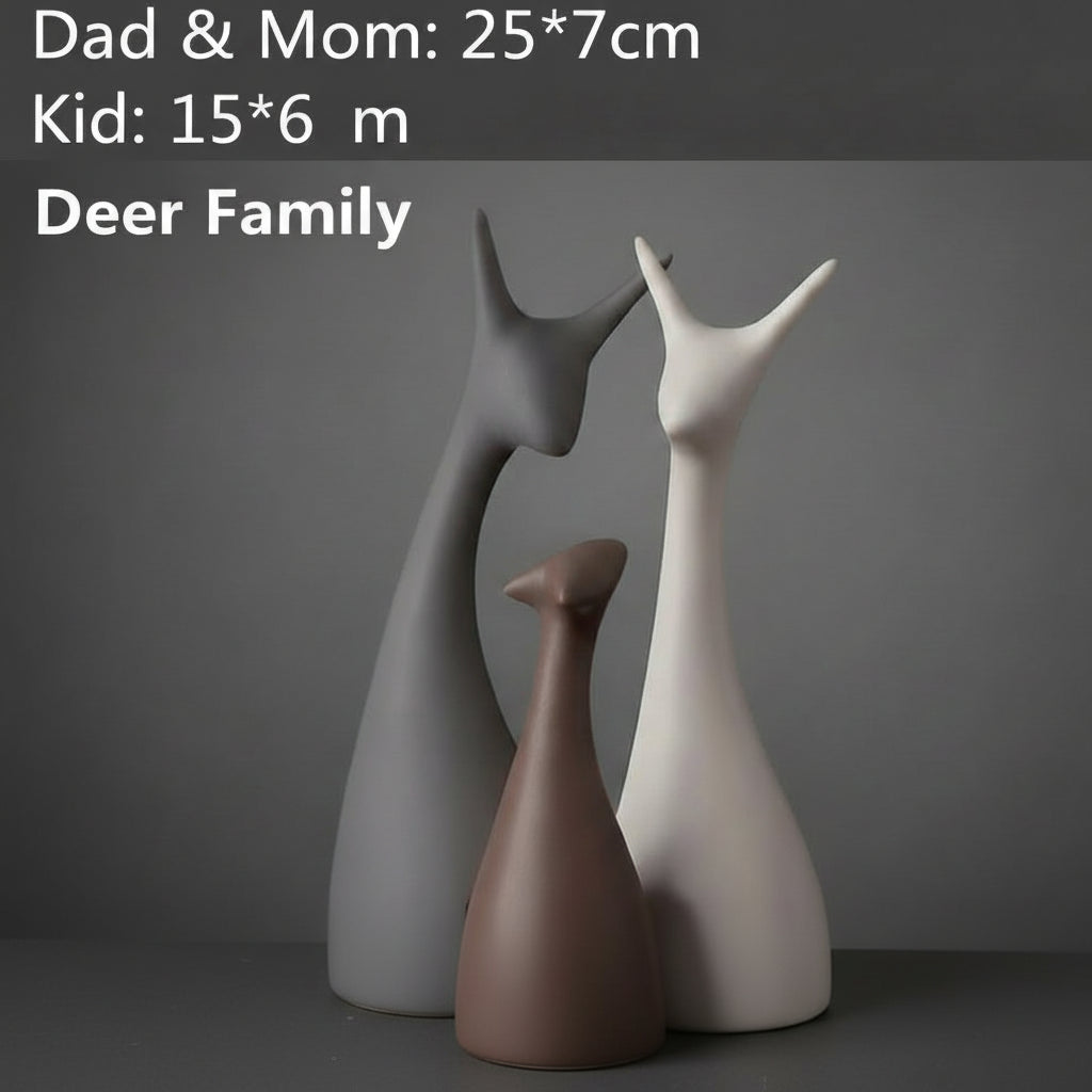 Nordic Ceramic Animals Ornaments Porcelain Ins Style Decorations Home Cabinet Crafts Elephant Cat Deer Rabbit Snail Miniatures 14:350686#Elephants Family sculptures