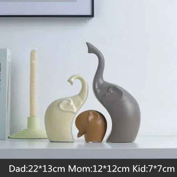 Nordic Ceramic Animals Ornaments Porcelain Ins Style Decorations Home Cabinet Crafts Elephant Cat Deer Rabbit Snail Miniatures 14:350686#Elephants Family sculptures