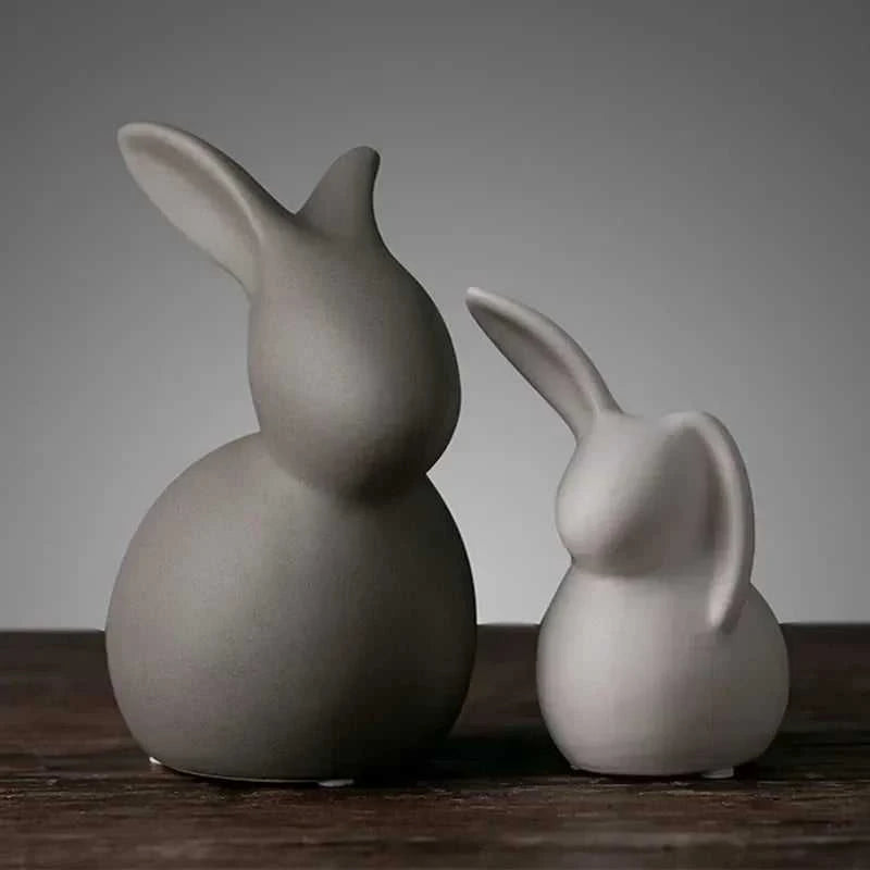 Nordic Ceramic Animals Ornaments Porcelain Ins Style Decorations Home Cabinet Crafts Elephant Cat Deer Rabbit Snail Miniatures 14:350686#Elephants Family sculptures